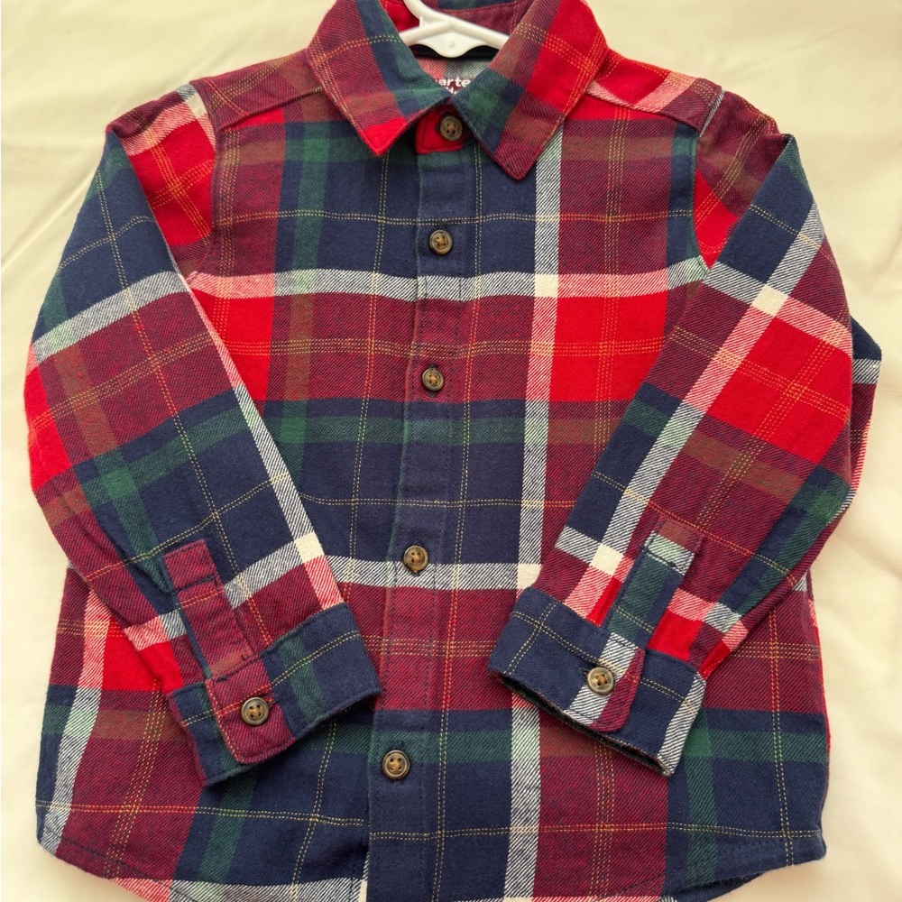 Carter's Red, Navy & Green Plaid Flannel Button-Down Shirt
